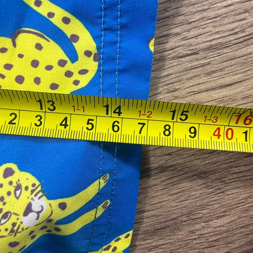 Mini Boden Boys Blue Leopard Print Swim Trunks Shorts Size 9-10Y Mesh Liner